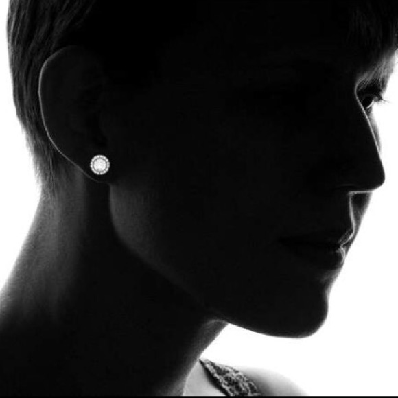 Round Halo Swarovski Stud Earrings - Picture 7 of 8